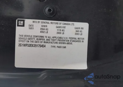 2002 Chevrolet Impala from USA, damaged, VIN 2G1WF52EX29179454